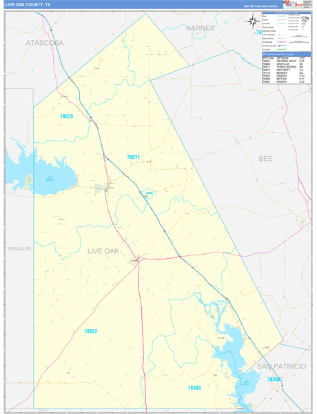 Live Oak County, TX Carrier Route Wall Map